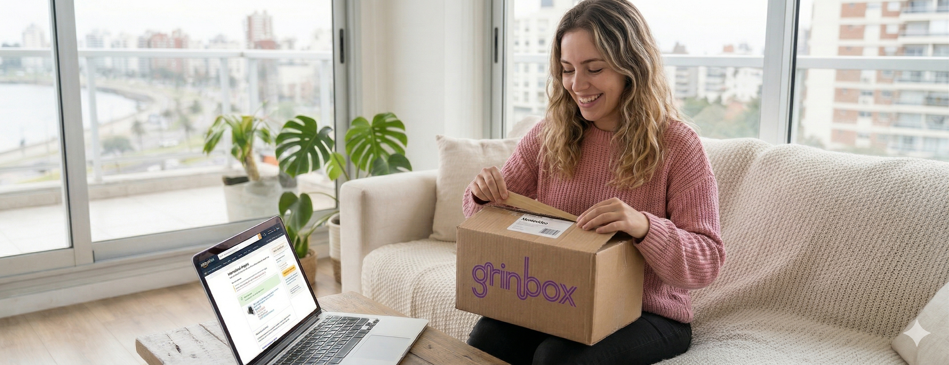 Mujer abriendo paquete de Grinbox